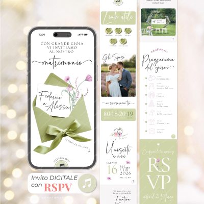 Invito digitale per matrimonio con RSVP, Google Maps, countdown e musica personalizzata